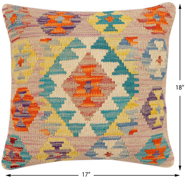 handmade Traditional Pillow Rust Blue Hand-Woven SQUARE 100% WOOL  Hand woven turkish pillow  2 x 2
